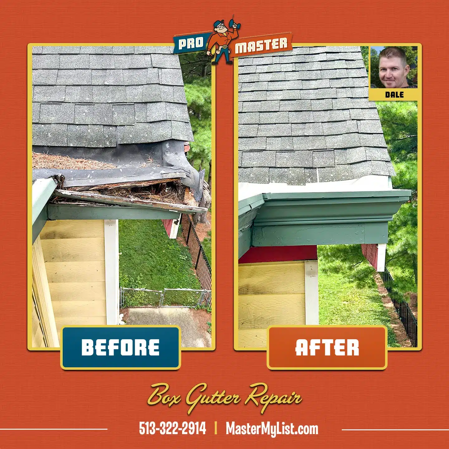 outdoor Box gutter wood rot repair in Cincinnati, OH