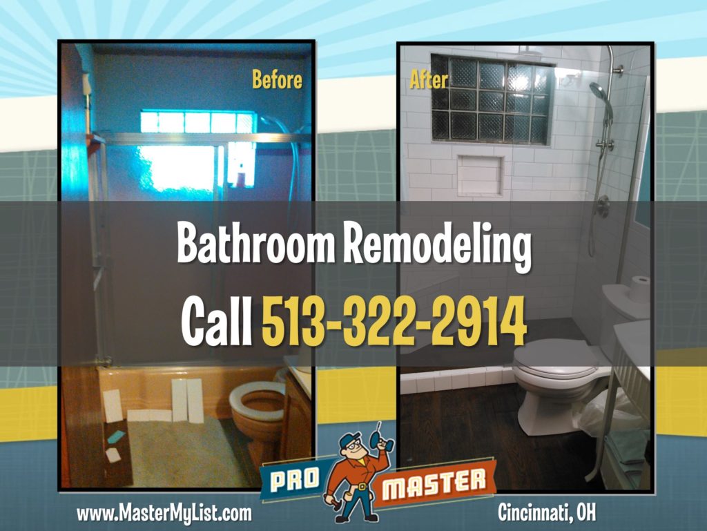 full brand new bathroom remodel toilet vanity bathtub shower grout tile flooring wall cabinet replace refinish install interior improvement home repair and handyman services in cincinnati OH