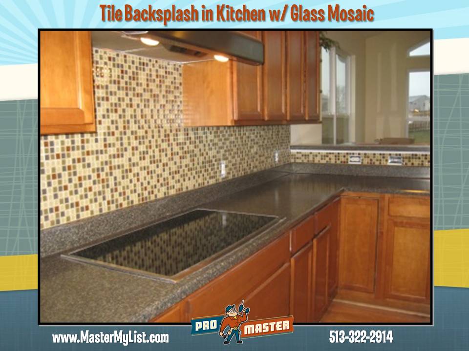 kitchen remodel tile backsplash counter cabinets refinish custom carpentry glass mosaic electrical outlets lighting replace install interior improvement home repair and handyman services in cincinnati OH