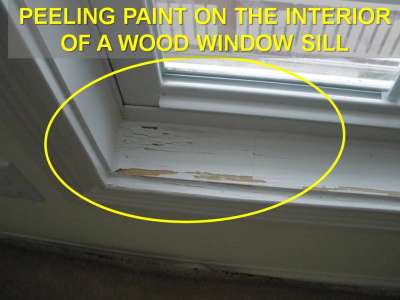 Window leak causing peeling paint on interior wood window sill