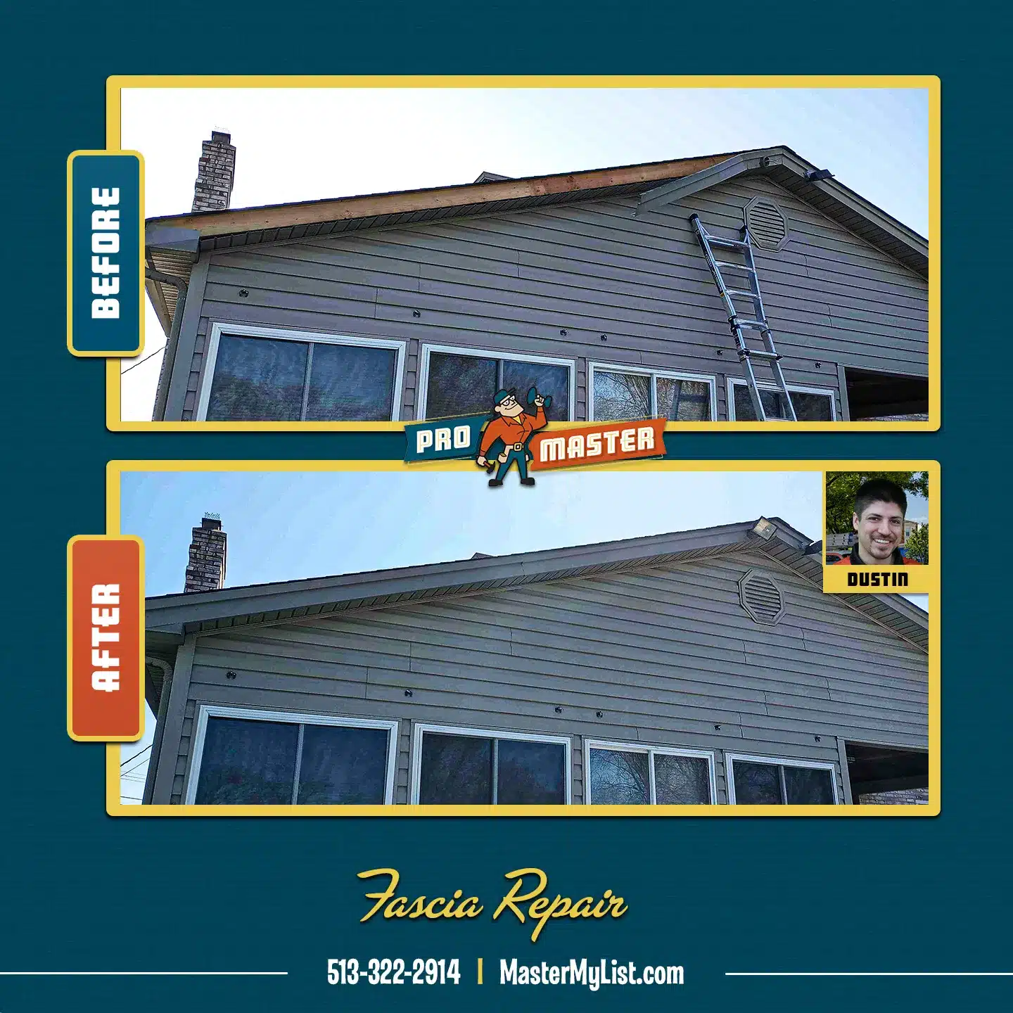 FasciaRepair_Dustin Soffit and Fascia Repair performed by ProMaster craftsman in Cincinnati, OH