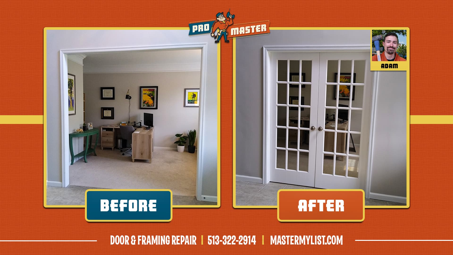 interior door framing and enclosure door install custom carpentry remodel home repair and handyman services in cincinnati OH