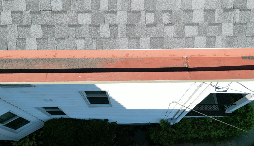 An aerial view of box gutters showing the seams where box gutters often leak.
