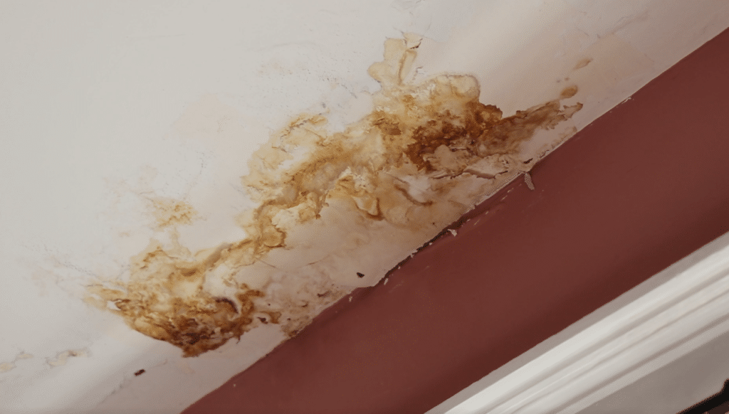 Plaster damage inside a home from an external box gutter leak.