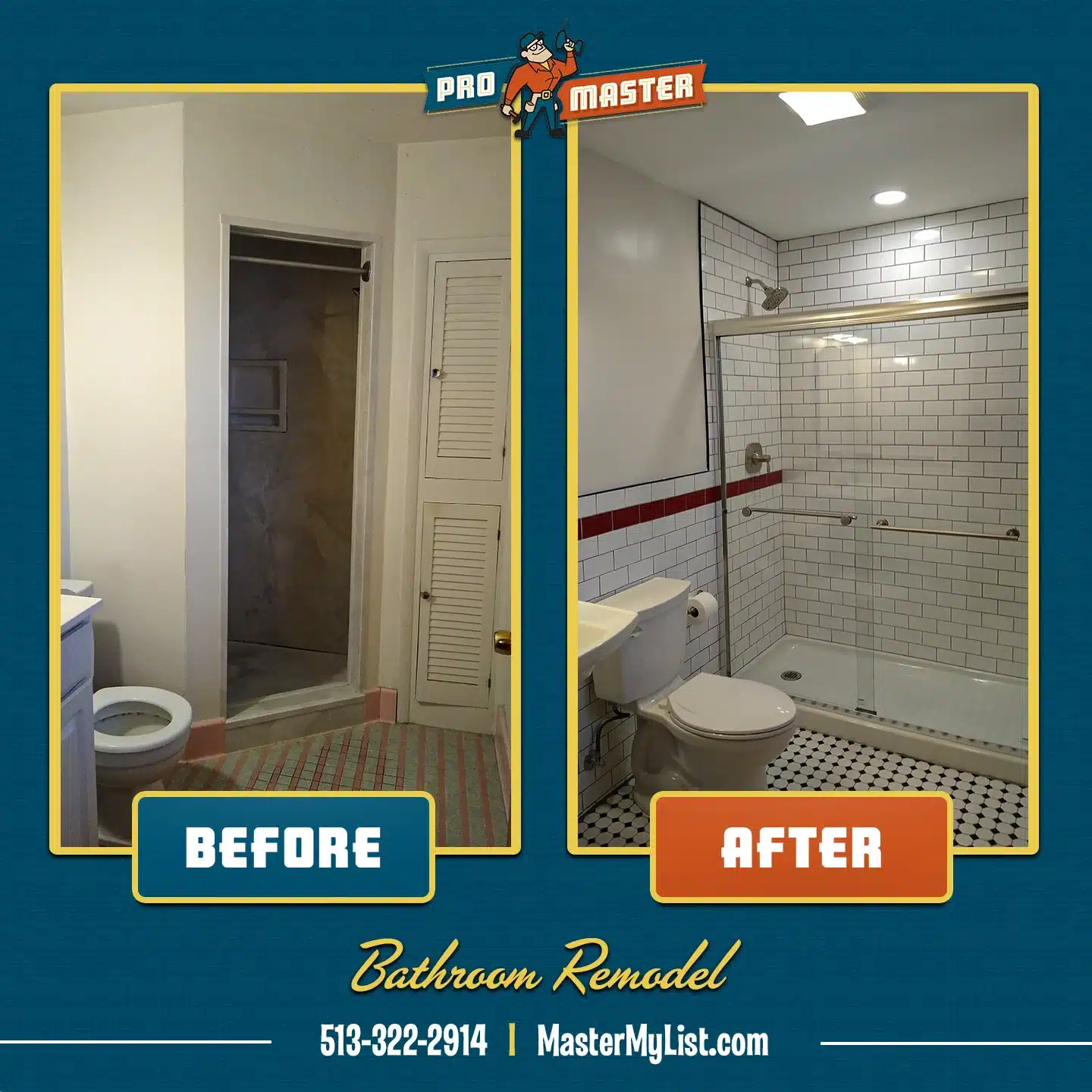 full bathroom remodel floor replace shower grout tile toilet vanity light interior home repair and handyman services in cincinnati OH