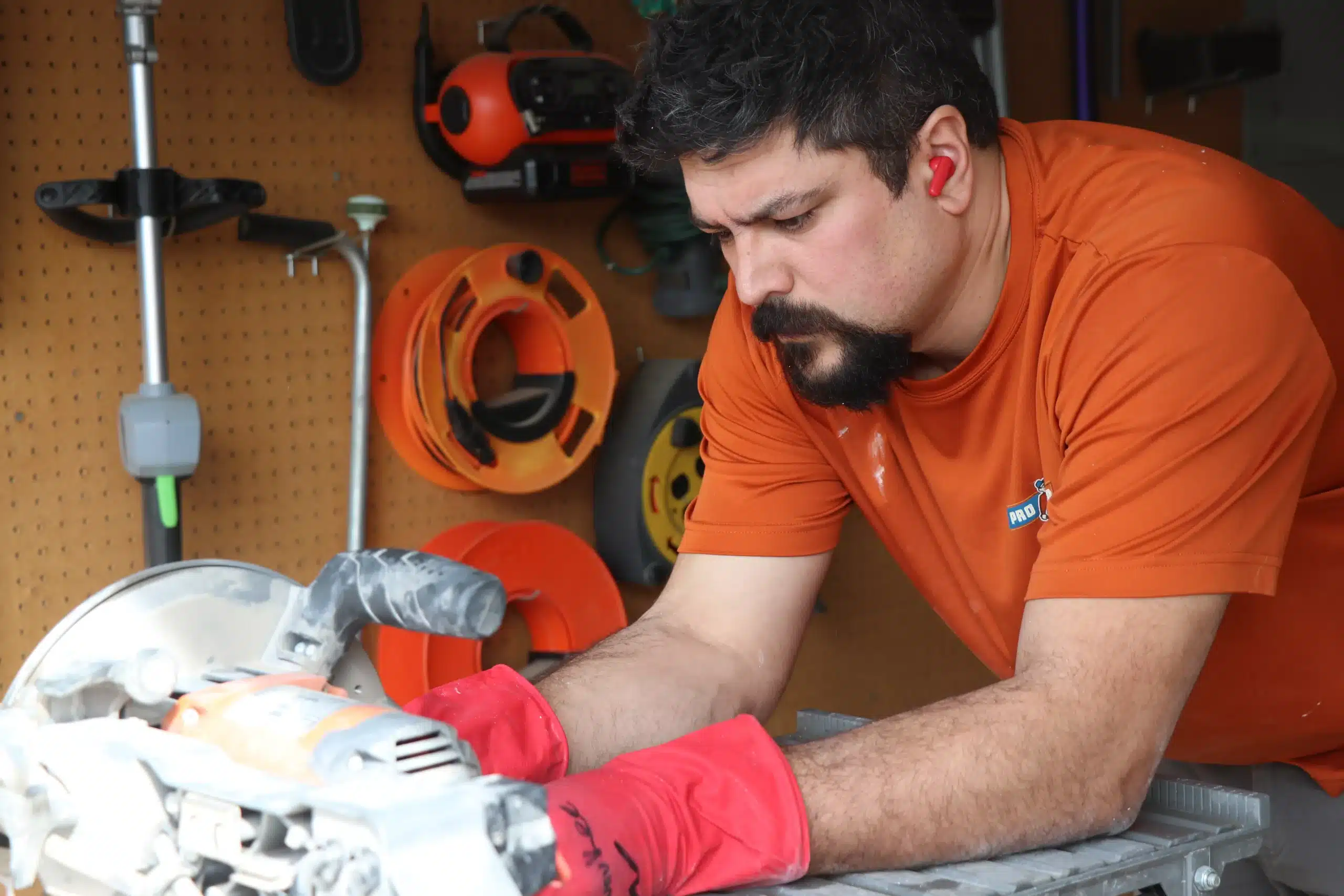 ProMaster craftsman performing a tile repair in Cincinnati, OH.