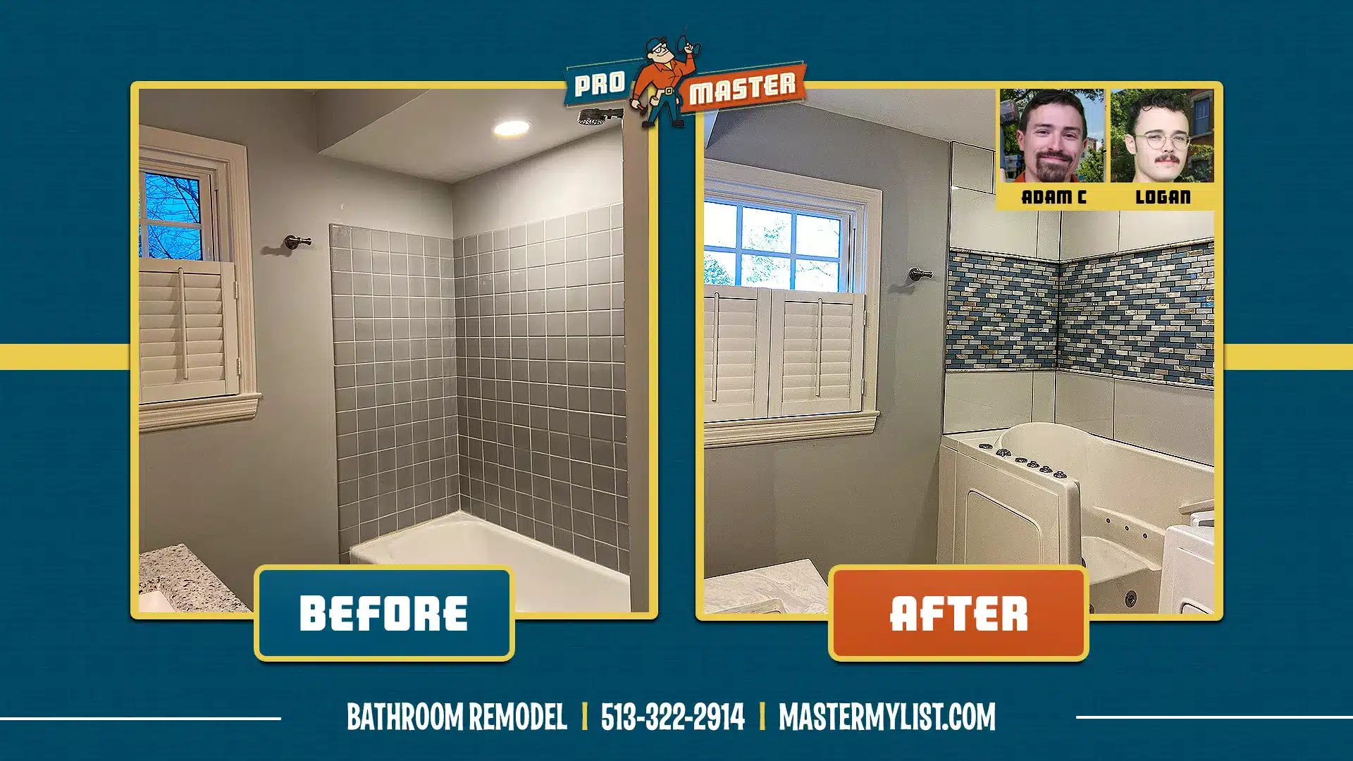 Before and After image of a Bathroom Remodel with Tile Installation in Cincinnati, OH