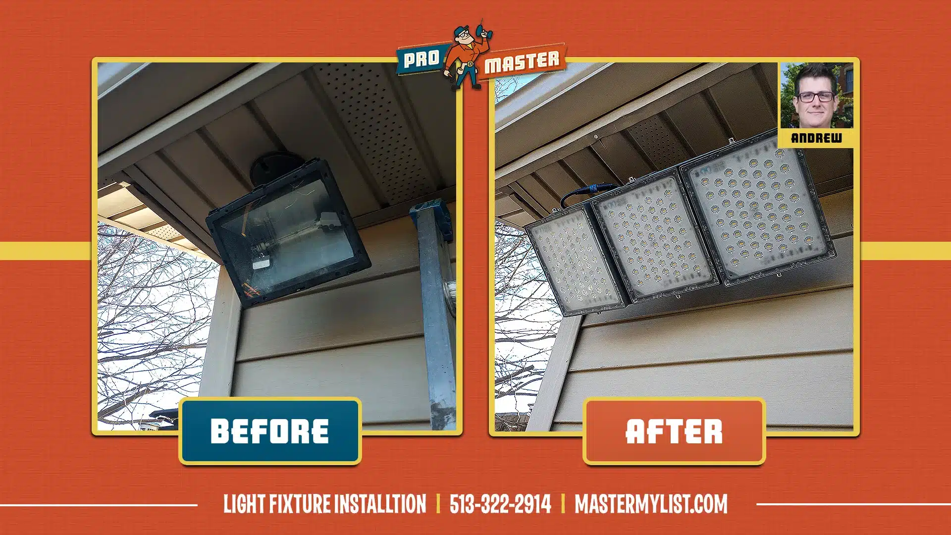 Exterior light fixture installation by ProMaster Home Repair in Cincinnati, OH.
