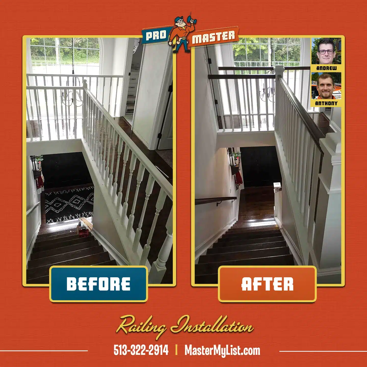 InteriorRailingInstallation_ProMaster | ProMaster Home Repair & Handyman Interior railing repair and installation in Cincinnati OH