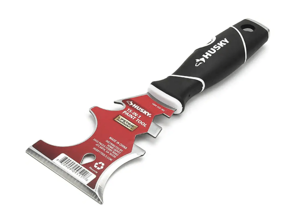 The Husky 15-in-1 Painter's Tool looks simple, but it is actually 15 tools in one.