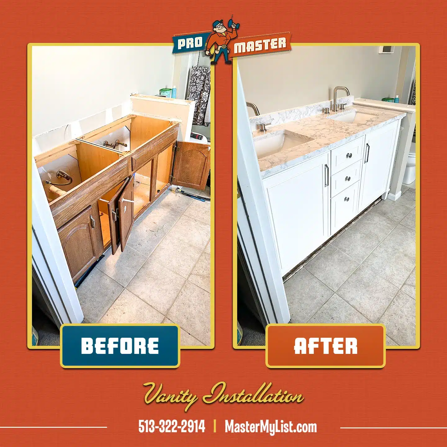 New Vanity installation bathroom remodel Cincinnati OH