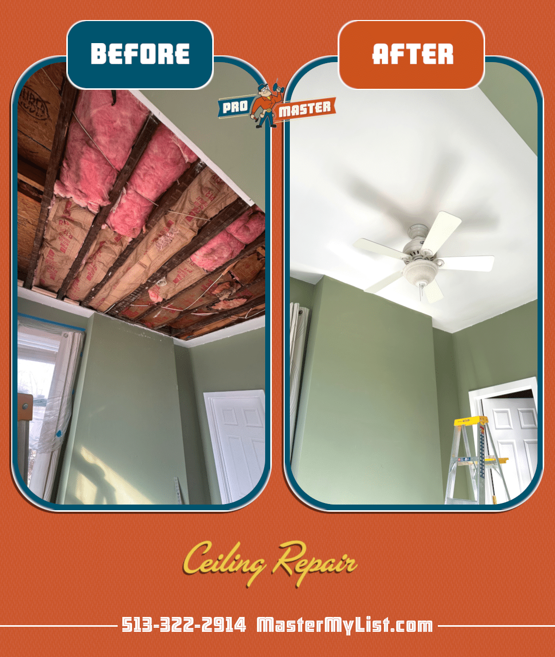 full ceiling repair drywall replace