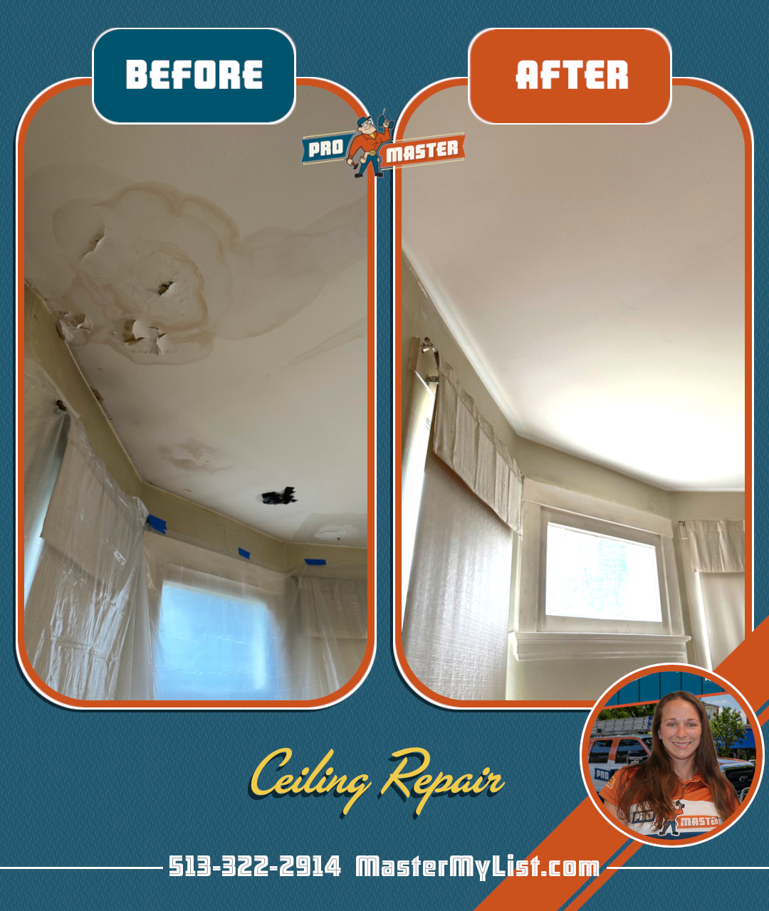 ceiling peeling water damage repair